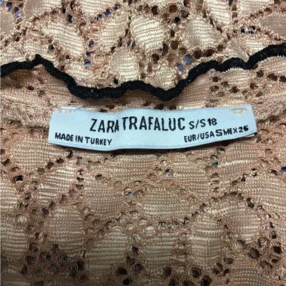 Zara Trafaluc Women’s Short Sleeve High Neck Stretchy Lace Sheer Top, size S - Picture 6 of 6